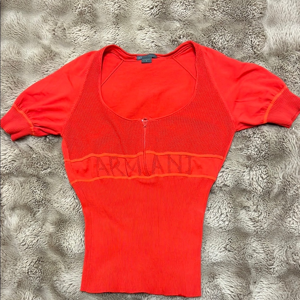 Giorgio Armani Red Fitted Ribbed Blouse